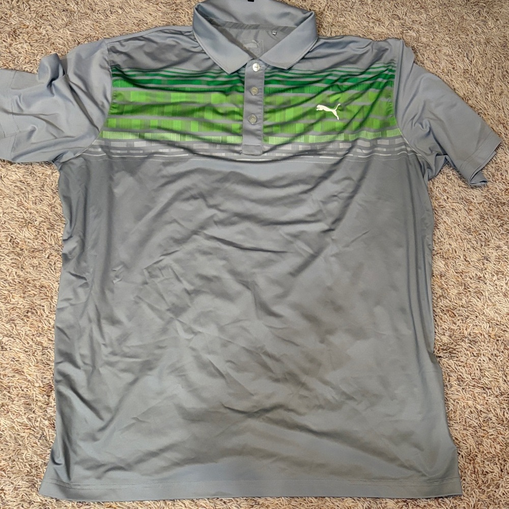 Puma Men's Polo Shirt in Gray with Green Accents